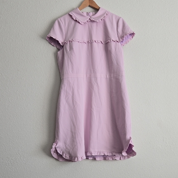 Gal Meets Glam Ruffle-Trim Peter Pan Collar Over The Knee Pastel Lilac Dress - Picture 2 of 9